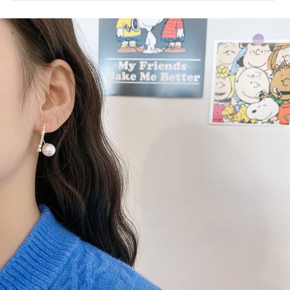 💙Pearl Crystal Zircon Wire Hooks Earrings - Picture 6 of 14